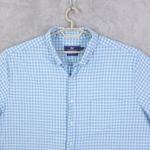 Vineyard Vines Classic Fit Shirt Men 2XB Big Check Button Up Stretch Linen Blend
